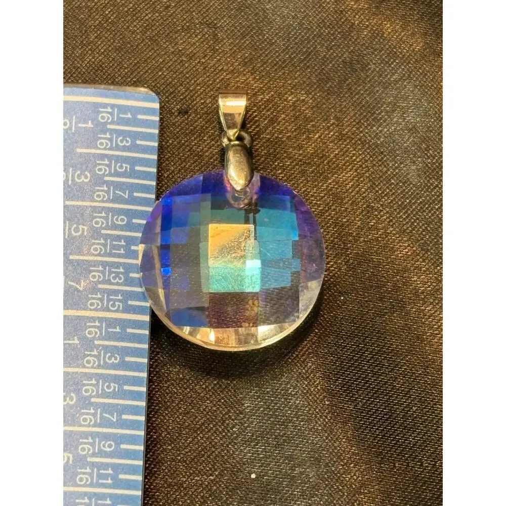 Vintage Faceted Crystal Pendant Aurora Borealis 1980s Pendant Only